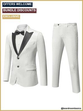 Mens 2 Piece Paisley Floral Tuxedo Suit Set with Bow Tie
